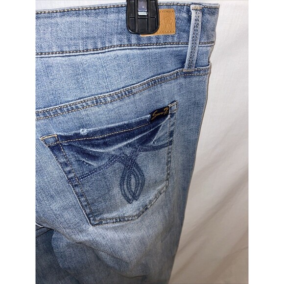 Seven7 Women’s Boyfriend Jeans Size 6 Blue Distressed Cuffed Hem Grunge - Picture 10 of 12